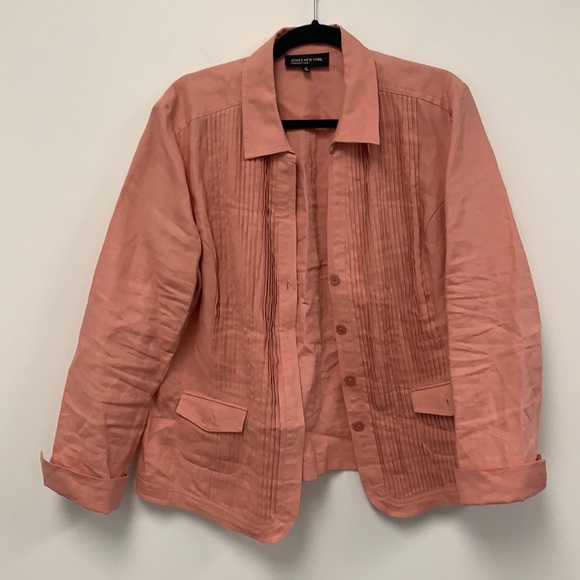 Jones New York pink linen jacket with pockets size 16 - Picture 1 of 8